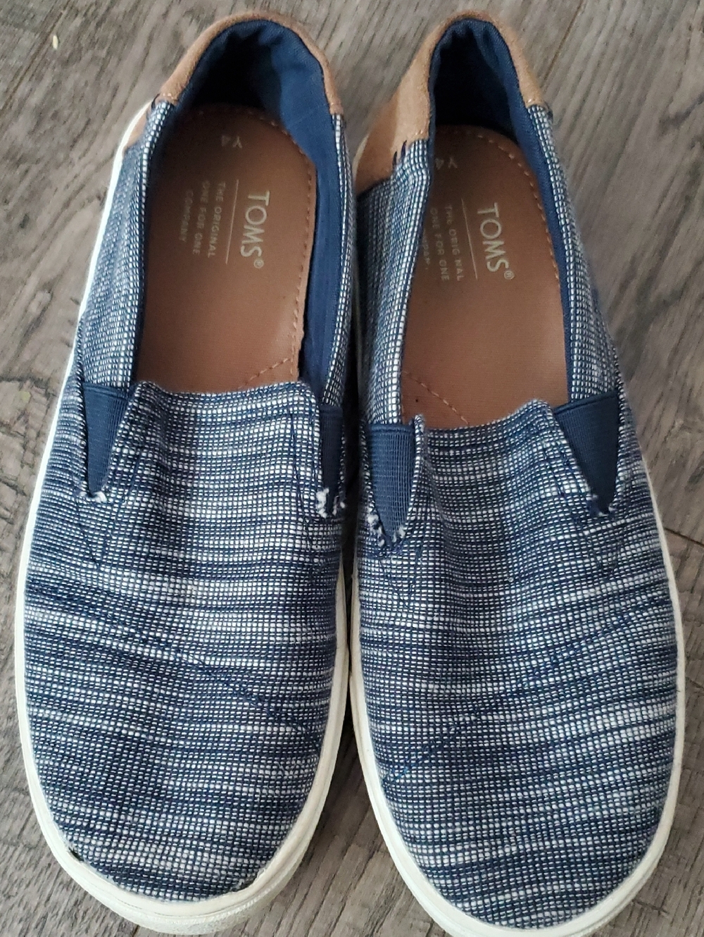 TOMS Men's Navy and Tan Canvas Slip-On Loafers
